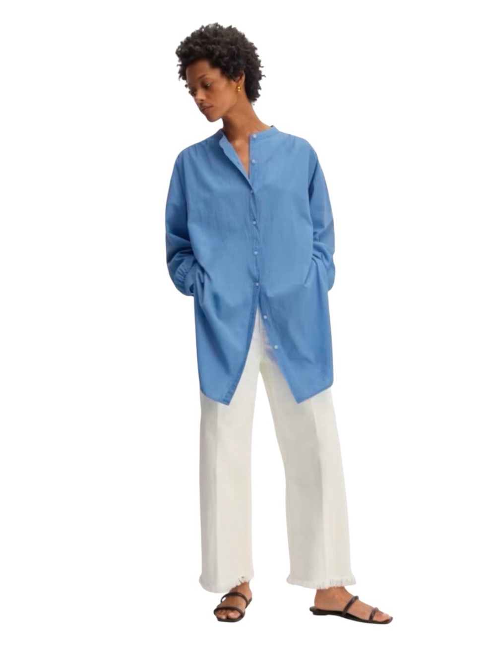 NWT Everlane Gauze Oversized Button Up Shirt Blue Opal Womens Size Large / XL - Picture 13 of 15